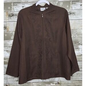 BonWorth Womens Dark Brown Full Zip Floral Embroidery Dress Jacket‎ Size M